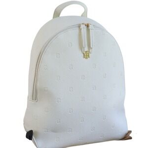 Tommy Hilfiger White Monogram Backpack Gold Hardware Adjustable Straps NWT
